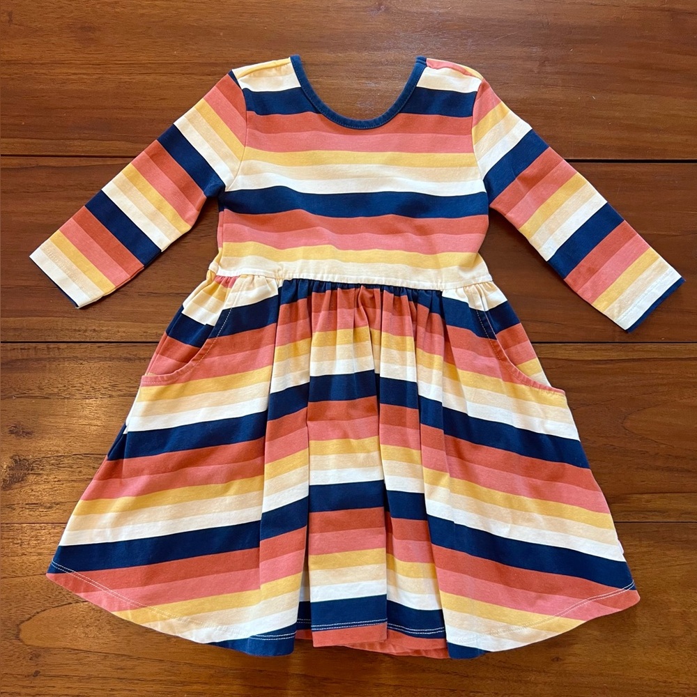 RuffleButts Striped Knit Long Sleeve Twirl Dress